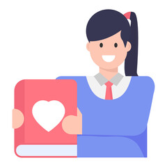 
A student reading book, flat concept icon 

