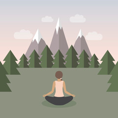 Obraz premium girl makes yoga on green mountain landscape