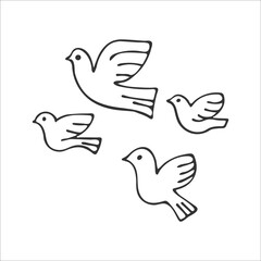 Hand drawn doves icons isolated on white background. Symbols of peace and the Holy Spirit in Christianity. Religion and Christianity. Vector illustration