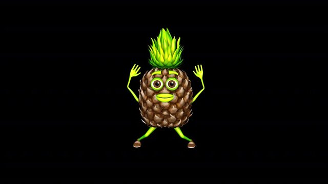 3d Character Pineapple Jumping Loop on Alpha Channel