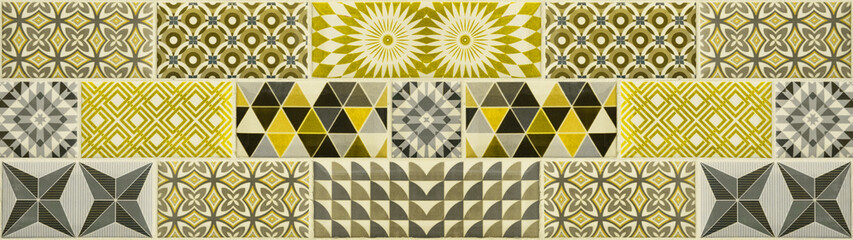 Pantone ultimate gray vintage retro geometric square mosaic motif cement tiles texture background...