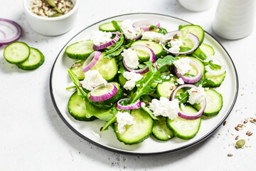 Summer fresh cucumber salad. Space for text.
