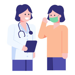 Fototapeta premium Doctor with assistant having discussion, flat concept icon