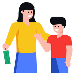 
Mother and son going for a shopping, flat icon

