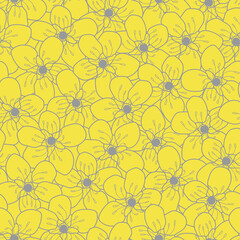 Vector yellow gray cherry flowers seamless pattern