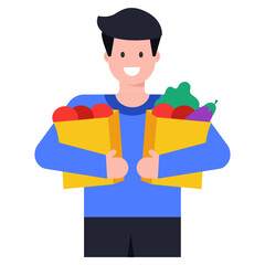 
Flat character icon of grocery shopping

