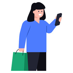 
A happy purchase woman, flat icon download

