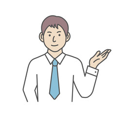 Fototapeta na wymiar Vector illustration of a young businessman introducing or navigating