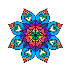 Vector hand drawn doodle mandala. Ethnic mandala with colorful ornament. Isolated on white background. - 427237045