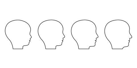 Age stages from child to adult old man, face silhouette profile. Outline of head of child, teenager, adult and elderly. Face change with age. Vector illustration