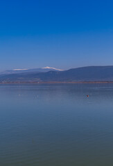 Vertical view of the beautiful Lake Ulubat seen from Gölyazi in the Bursa Province, Turkey
