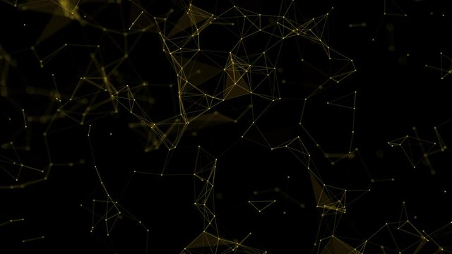Abstract digital connection moving dots and lines. Technology background. Golden network connection structure. 3d animation 4k video