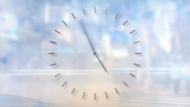 Digital composition of digital clock ticking against clouds in blue sky