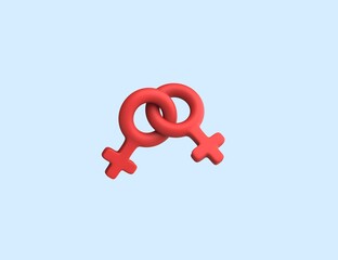 Double female sign. Lesbian and LGBT Gender women symbol. 3D render model design isolated blue background.