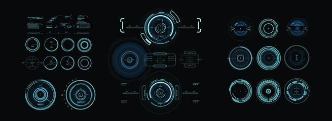 AIM Digital HUD screen. Virtual reality technology screen Futuristic optical aim focus range indication. Digital Targets and Scopes for Video Games