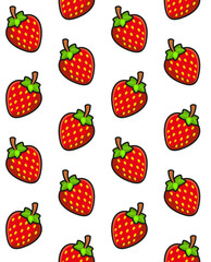 Strawberries Seamless Pattern on White Background. Vector