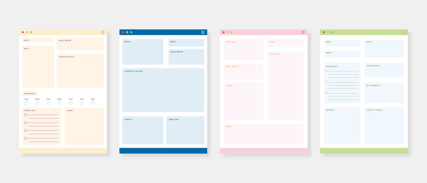 Modern planner template set. Set of planner and to do list. Monthly, weekly, daily planner template. Vector illustration.