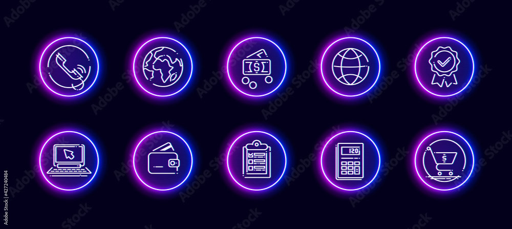 Aufkleber 10 in 1 vector icons set related to calculation theme. lineart vector icons in neon glow style