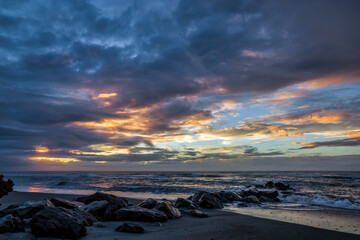 Sunset at Hokitika beach in New Zealand