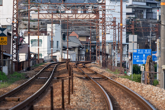 Curved railroad tracks in Onomichi City