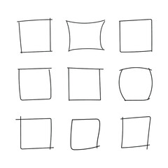 Vector set of hand drawn squares, squared frames collection, freehand drawings.
