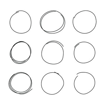 Vector set of hand drawn circles, round frames collection, freehand drawings.
