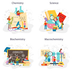Chemistry studying concept set. Chemistry lesson, chemical element molecular