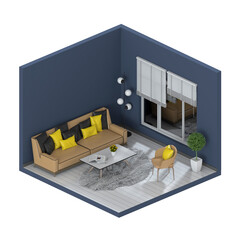 Minimalist interior living room, 3D render