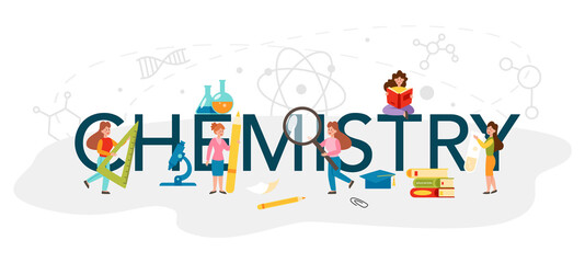 Chemistry typographic header. Chemistry lesson, chemical element molecular