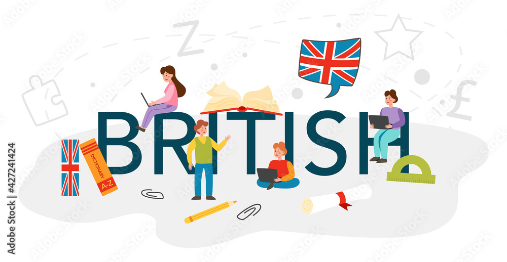Poster british typographic header. study foreign languages in school or university.