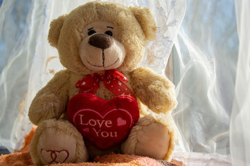 a teddy bear.a heart.I love you.