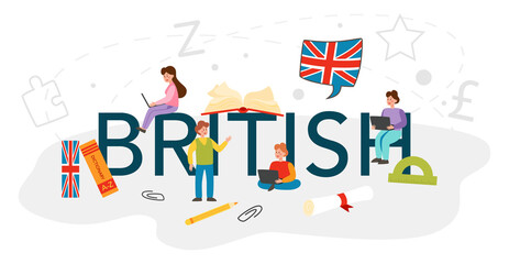British typographic header. Study foreign languages in school or university.