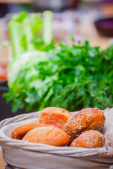 different types of fresh bread in the kitchen