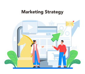 Marketer concept. Advertising and promotion, Marketing strategy