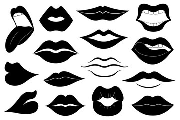 Set of different women's lips isolated on white