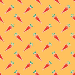Stylized Carrot seamless pattern on orange backdrop.Vector simple vegetables background