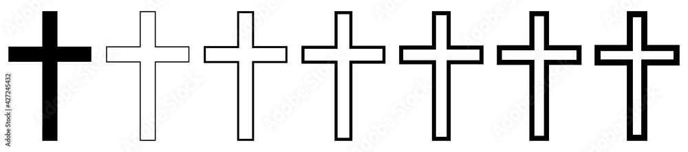 Wall mural christian cross icon set. crucifix vector illustration isolated on white background. - Wall murals
