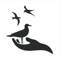 illustration of a bird perched on someone's hand 