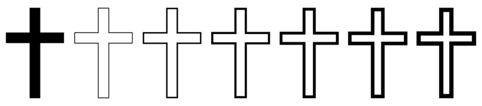 Christian cross icon set. Crucifix vector illustration isolated on white background.
