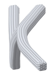 Buchstabe K im Textilkabel-Look gestaltet, Buchstabe im 3d Style und weiß-grau auf weißem Hintergrund