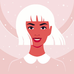 Portrait of a happy teenage girl. The face of a smiling child. Avatar of a schoolgirl. Vector flat illustration