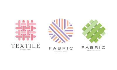 Fototapeta na wymiar Fabric Logo Design Set, Textile Business Identity, Fashion Designer Badges Flat Vector Illustration