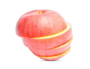 Ripe pink apple with slice isolated on white background