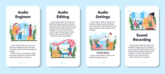 Audio engineer mobile application banner set. Music production industry