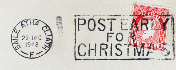 briefmarke stamp gestempelt used frankiert cancel vintage retro alt old papier paper slogan irland...