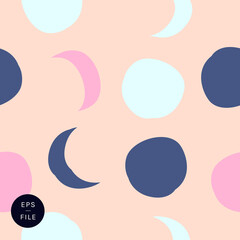 Cute hand drawn universe full moon crescent cosmos sun seamless pattern editable vector. Round lunar shapes design sea fog green blue pink origami wrapping paper pretty nursery wallpaper arty textile © AllBeau