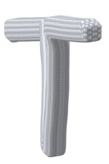 Buchstabe T im Textilkabel-Look gestaltet, Buchstabe im 3d Style und weiß-grau auf weißem Hintergrund