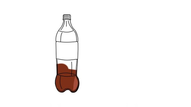 Self drawing animation of plastic bottle with soda drink. Copy space.