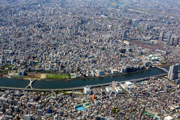 墨田区向島上空から台東区三ノ輪方向を空撮