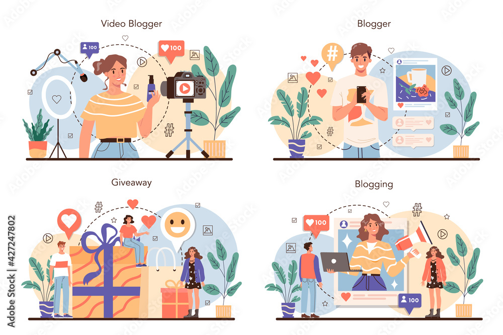 Canvas Prints blogger concept set. sharing media content in the internet. idea of social media